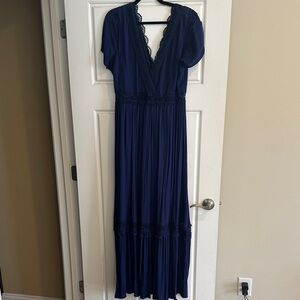 Altard State Navy Lace-Trim V-Neck Maxi Dress